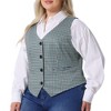 Agnes Orinda Women's Plus Size Sleeveless V Neck Plaid Retro Work Button with Pockets Suit Vests - 2 of 4
