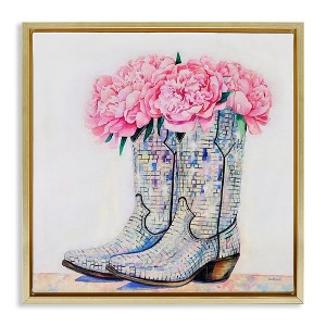 Stupell Industries Floral Shimmering Cowgirl Boot Black Framed Floater Canvas Wall Art - 1 of 4
