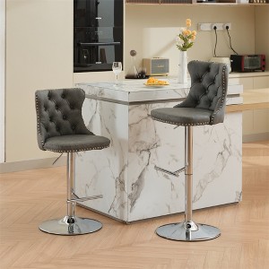 Set of 2 Swivel PU Leather Bar Stools, Adjustable Seat Height From 25-33 Inch, Chrome Base Bar Stools with Comfortable Back for Home Kitchen Island - 1 of 4