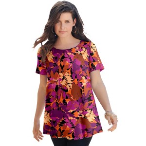 Roaman's Women's Plus Size Ultimate Swing Tee With Keyhole Back - 1 of 4