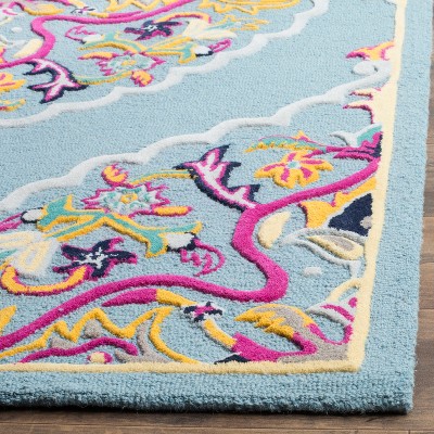 Handmade Light Blue and Multi Wool Tufted Area Rug