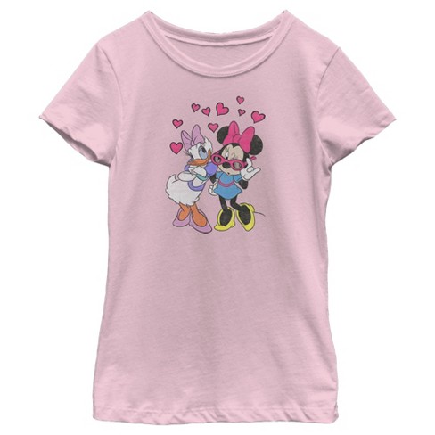 Girl S Disney Minnie Mouse And Daisy Duck Hearts T Shirt Target