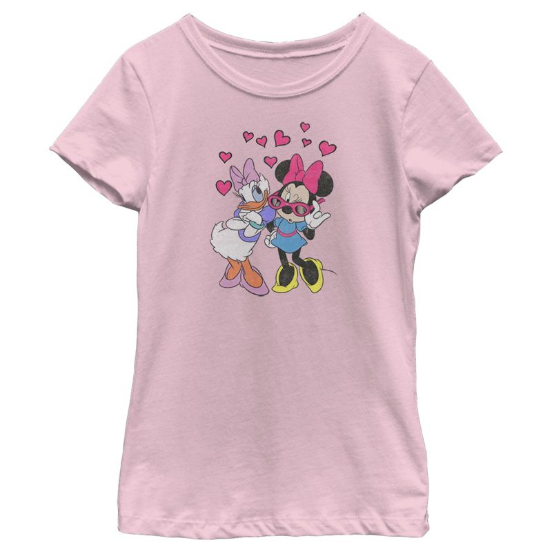 Girl's Disney Minnie Mouse and Daisy Duck Hearts T-Shirt, 1 of 5