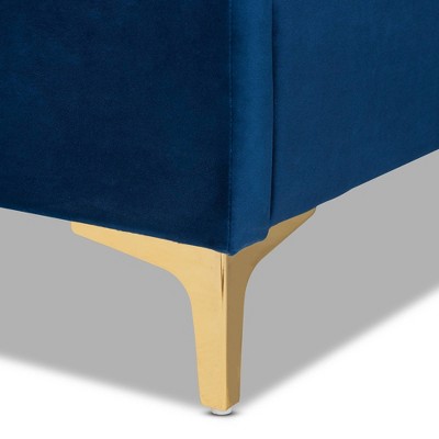 Elegant Chevron Tufted King Platform Bed in Lavish Blue Velvet