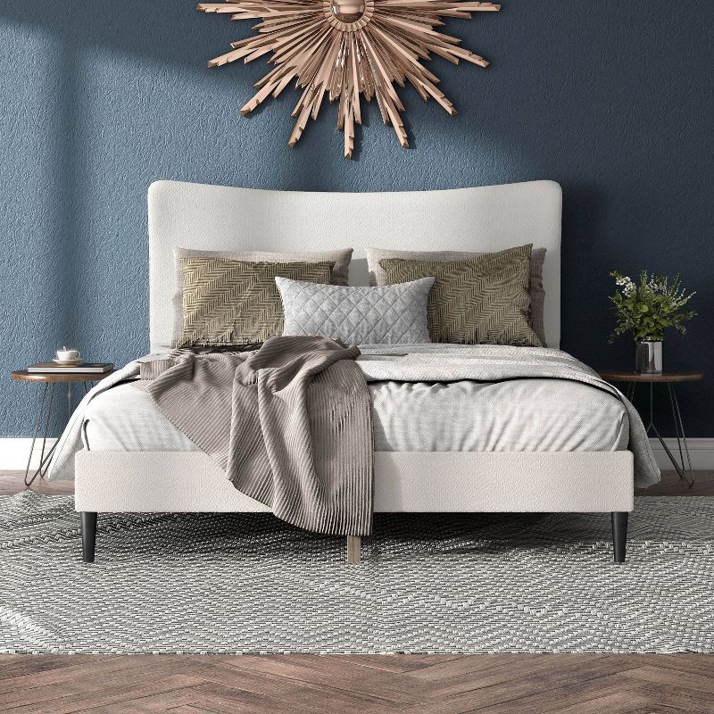 HOMES: Inside + Out Queen Heartwild Modern Boucle Upholstered Wingback Platform Bed White, 3 of 21