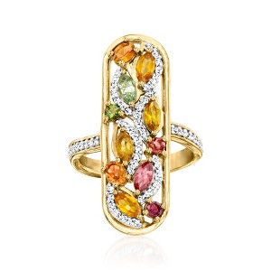 Ross-Simons 1.20 ct. t.w. Multicolored Tourmaline Ring With .20 ct. t.w. White Topaz in 18kt Gold Over Sterling Size 6 - 1 of 4