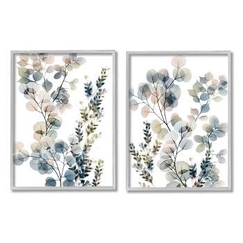 Stupell Industries Collage of Translucent Plants Blue Green Beige Gray Framed Giclee 2pc Set, 16 x 20