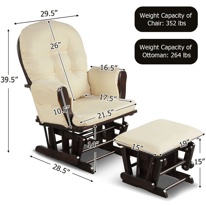 Costway Glider and Ottoman Cushion Set Wood Baby Nursery Rocking Chair, 3 of 11