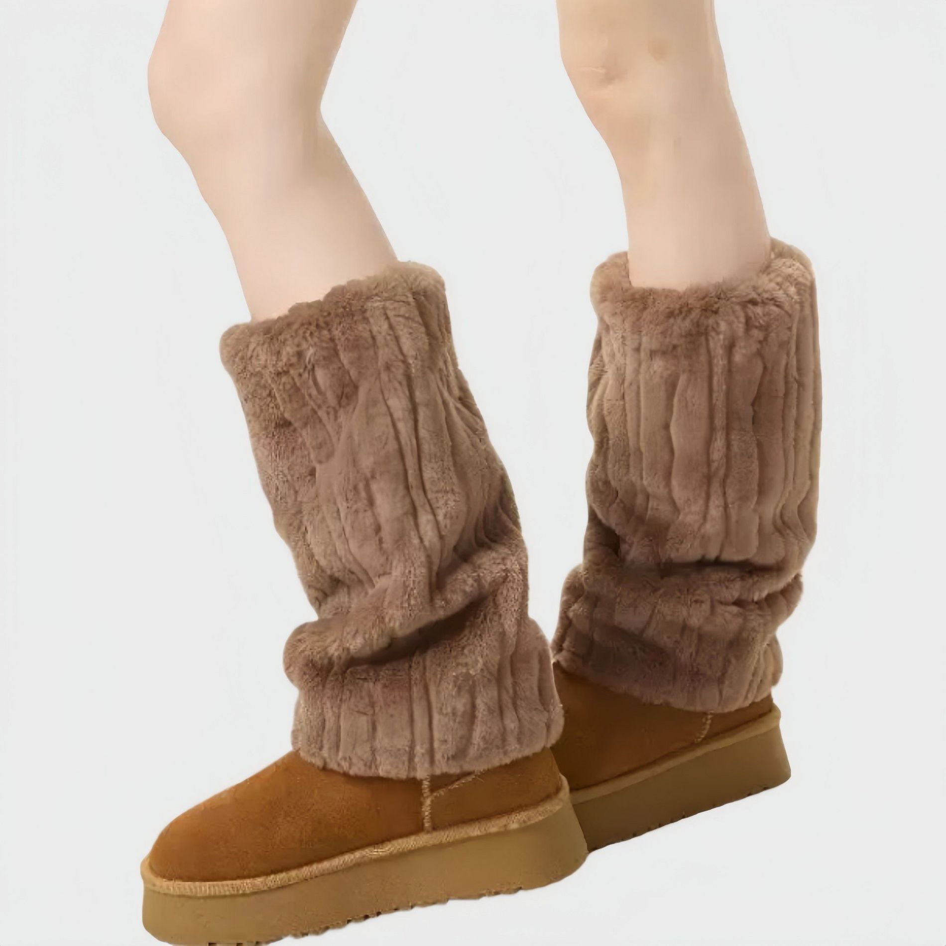 Anna-Kaci Plush Faux Fur Leg Warmers with Soft Textured Design and Cozy Stretch Fit for Layering Over Boots and Winter Outfits