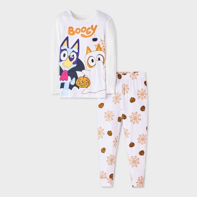 Toddler Boys' 2pc Bluey Long Sleeve Halloween Viscose Snug Fit Pajama Set - White