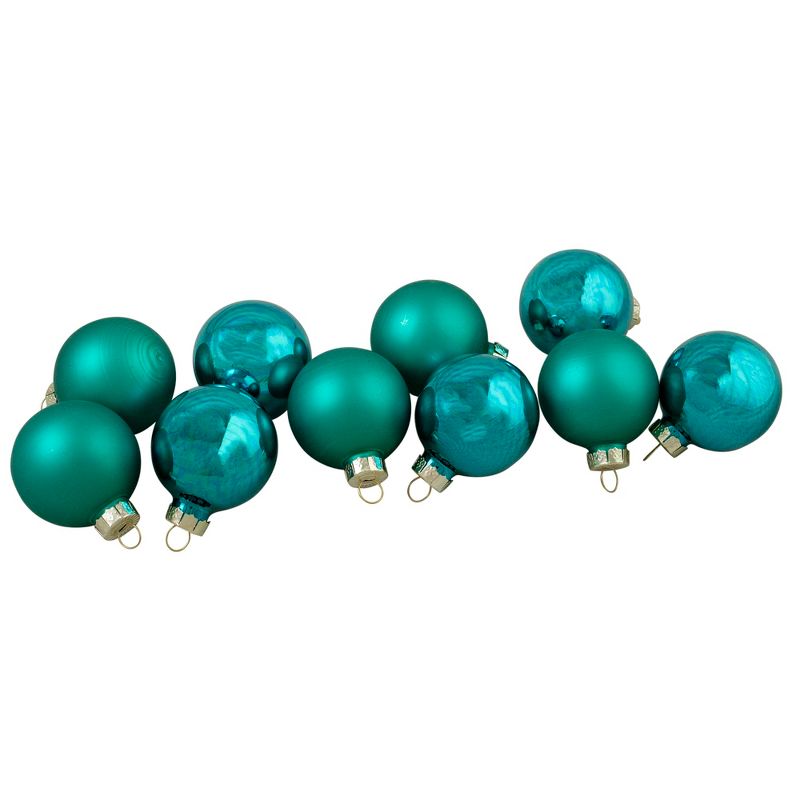 Northlight 10ct Turquoise Green 2-Finish Glass Christmas Ball Ornaments 1.75" (44.5mm), 3 of 4