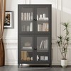 Vynxaria Classic Double-Door Cabinet with Waffle-Grids Glass and Adjustable Shelves - 3 of 4