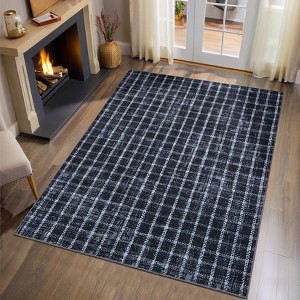 Checkered Washable Area Rug for Living Room, Geometric Print Soft Thin Carpet for Bedroom Dining Nursery Rug - 1 of 4