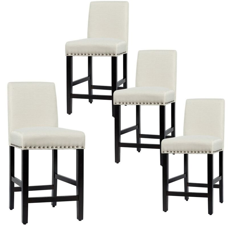 Tangkula 4PCS Upholstered Counter Stools Bar Stool Home Kitchen w/ Wooden Legs Beige, 3 of 9