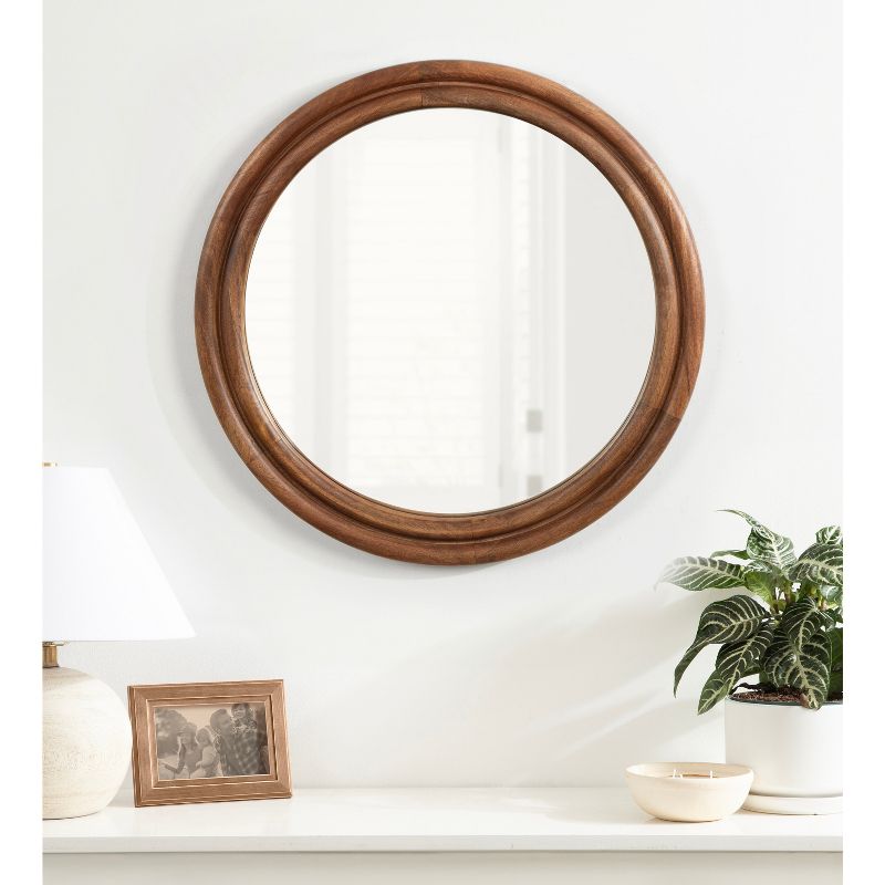Kate &#38; Laurel All Things Decor 26&#34;x26&#34; Oman Ribbed Round Mirror Walnut Brown, 5 of 9