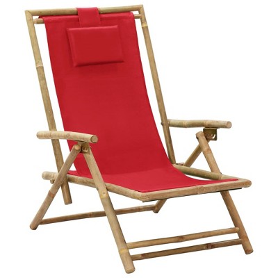 Reclining Relaxing Chair Red Bamboo and Fabric vidaXL