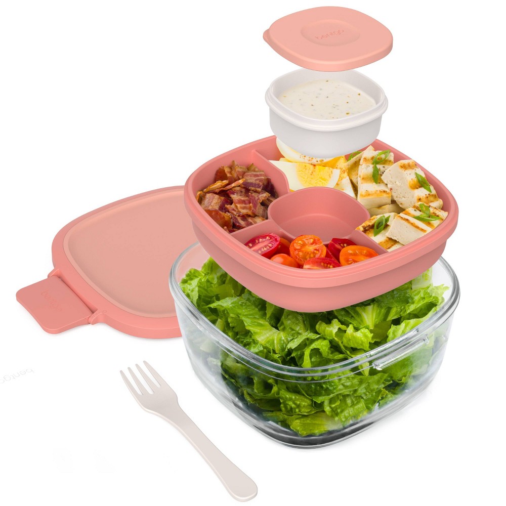 Photos - Food Container Bentgo 6pc 7.6c Glass All in One Salad Container Coral Pink