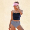 Women's Navy Crop Top & Striped Swim Bottom Tankini Set -Cupshe - 2 of 4