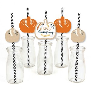 Big Dot of Happiness Happy Thanksgiving - Paper Straw Decor - Fall Harvest Party Striped Decorative Straws - Set of 24 - 1 of 4