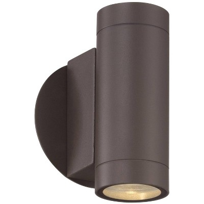 Possini Euro Design Modern Outdoor Wall Light Fixture Matte Bronze Cylinder 6 1/2" Tempered Glass Lens Up Down for Exterior House