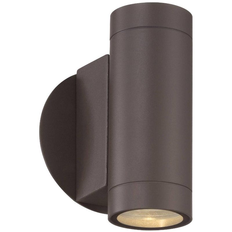 Possini Euro Design Modern Outdoor Wall Light Fixture Matte Bronze Cylinder 6 1/2" Tempered Glass Lens Up Down for Exterior House, 1 of 9