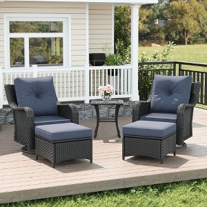 LayinSun Wicker Outdoor Furniture Set with 6-inch Comfy Cushions, High Back Patio Furniture Set with Swivel Rocking Chairs and Side Table - 1 of 4