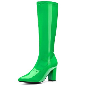 Perphy Women's Patent Leather Chunky Heels Knee High Sock Boots - 1 of 4