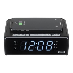 JENSEN QiCR-200 AM/FM Digital Dual Alarm Clock Radio with Wireless Qi Charging - 1 of 4