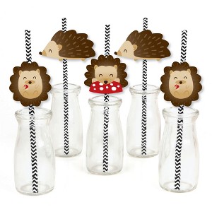 Big Dot of Happiness Forest Hedgehogs - Paper Straw Decor - Woodland Birthday Party or Baby Shower Striped Decorative Straws - Set of 24 - 1 of 4