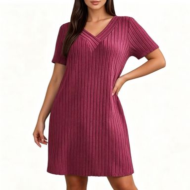 red casual dress plus size Women Ribbed Knit V Neck Mini Dress, Short Sleeve Loose Straight Shift Pocket Daily Wear Knee Length Wine 4XL : Target Size:40/SH overlay wrap bust Semi-Formal flattering plus size dresses Gingham Corset A Line