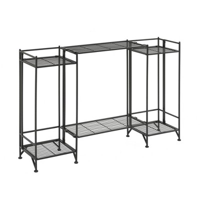 Breighton Home Xtra Storage 2 Tier Tall Folding Metal Shelves with Set of 2 Extension Shelves in Black