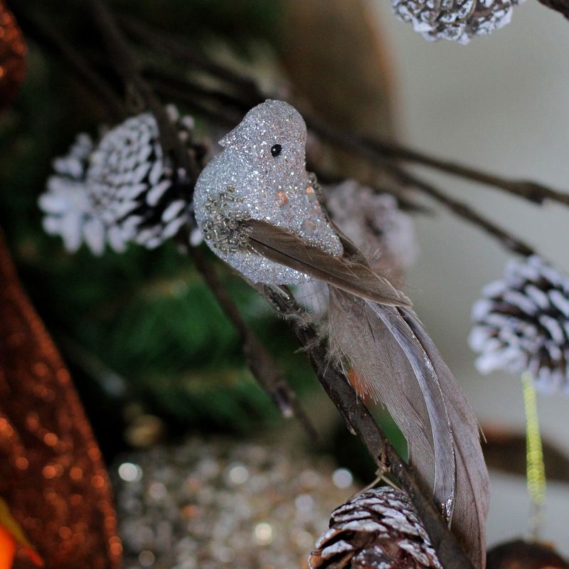 Northlight 6.75" Silver Glittered Bird with Feather Tail Clip On Christmas Ornament, 2 of 7