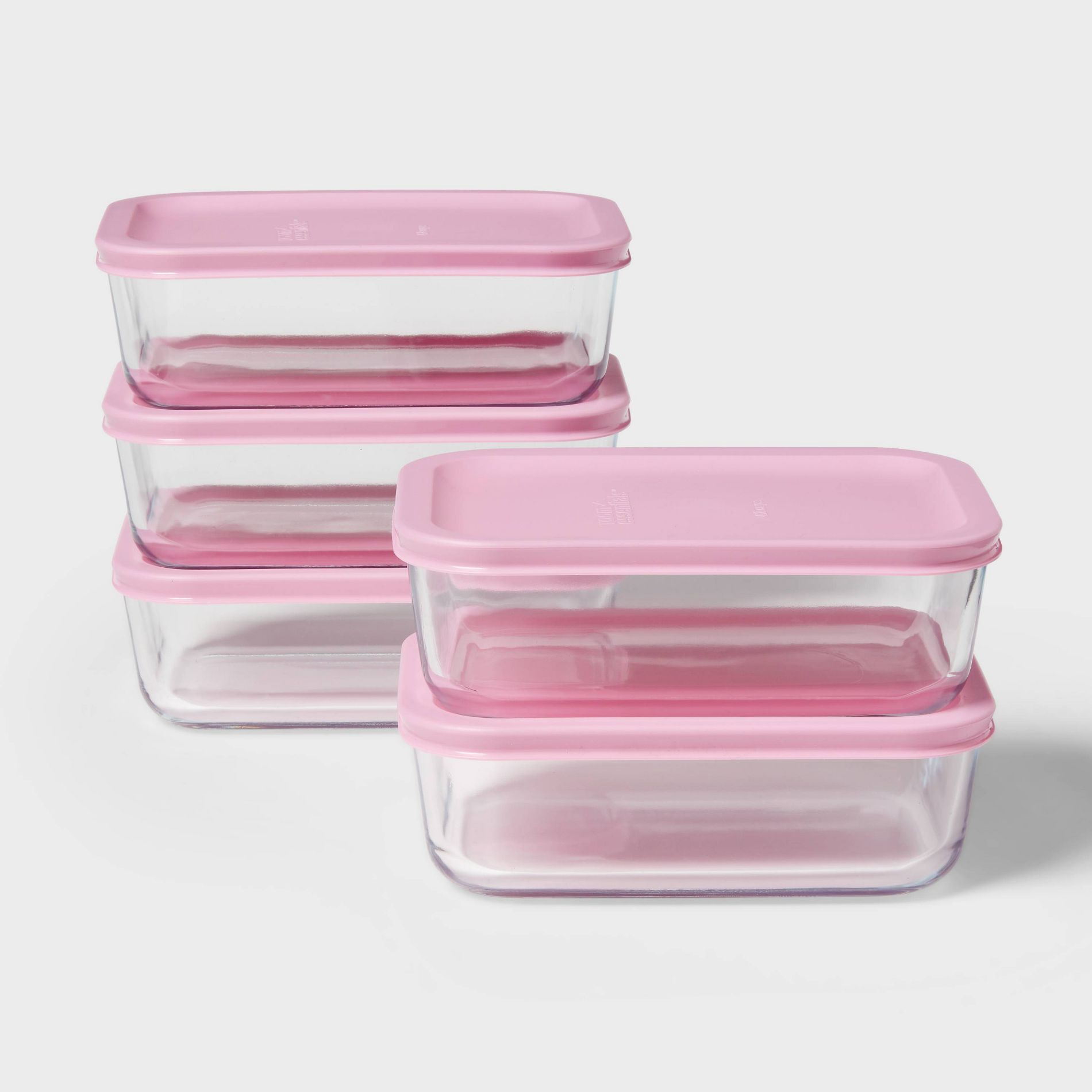10pc (Set of 5) Glass Rectangle Meal Prep Set Pink - Room Essentials™