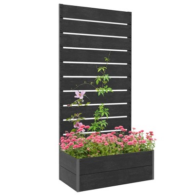 Outsunny Raised Garden Bed with Trellis for Climbing Plants, Planter Box with Drain Gap, Outdoor Trellis Planter
