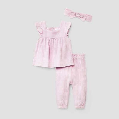 Image of Grayson Mini Baby Girls' Gauze Top & Bottom Set with Headband - Purple 3-6M