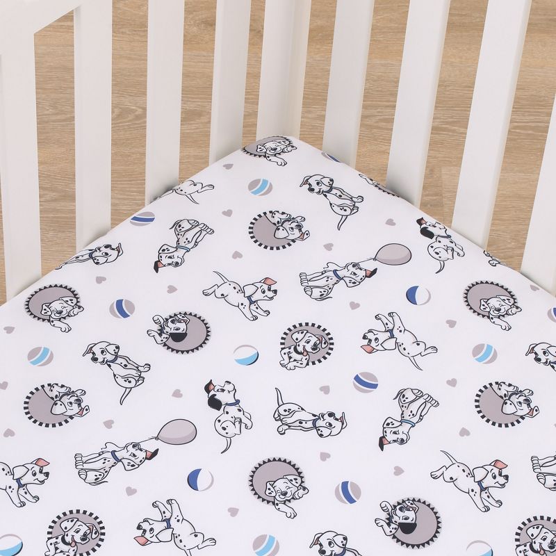 Disney 101 Dalmatians Gray, Black, White, and Blue Puppies Super Soft Nursery Fitted Mini Crib Sheet, 3 of 5