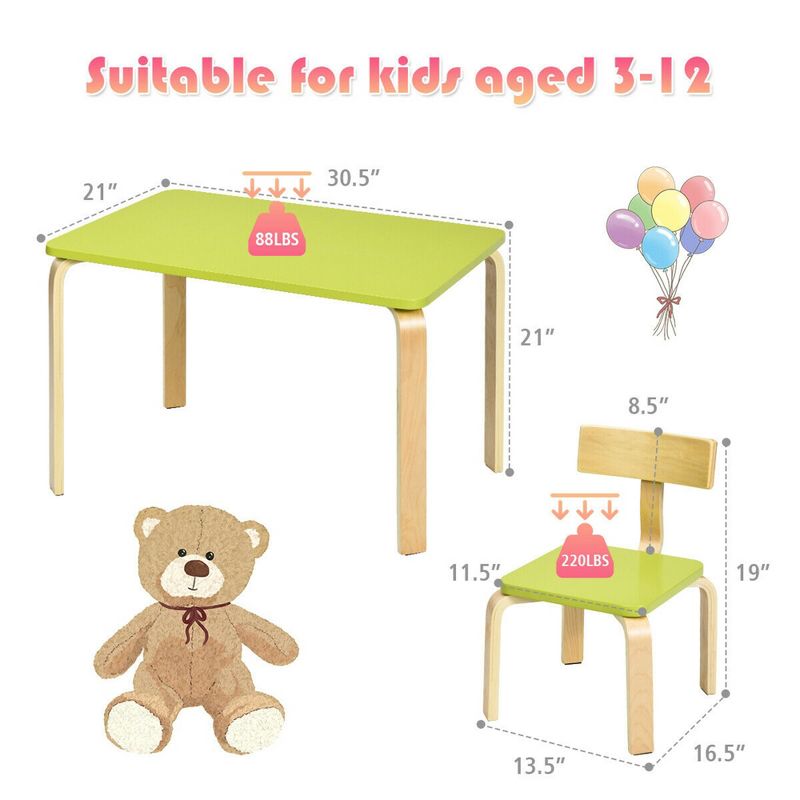 Costway 3 Piece Kids Wooden Table and 2 Chairs Set Children Activity Art Desk Furniture/Activity Art Desk Furniture, 3 of 11