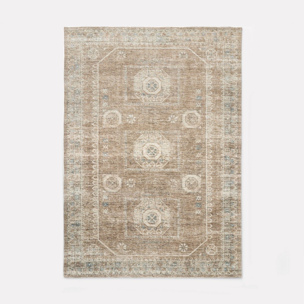 Photos - Doormat 5'x7' Distressed Persian Woven Area Rug Brown - Threshold™ designed with S