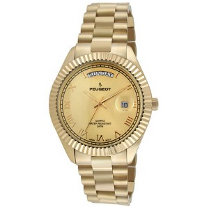 Peugeot Men's 40mm Gold Face Fluted Bezel Gold Bracelet Watch - 1 of 4