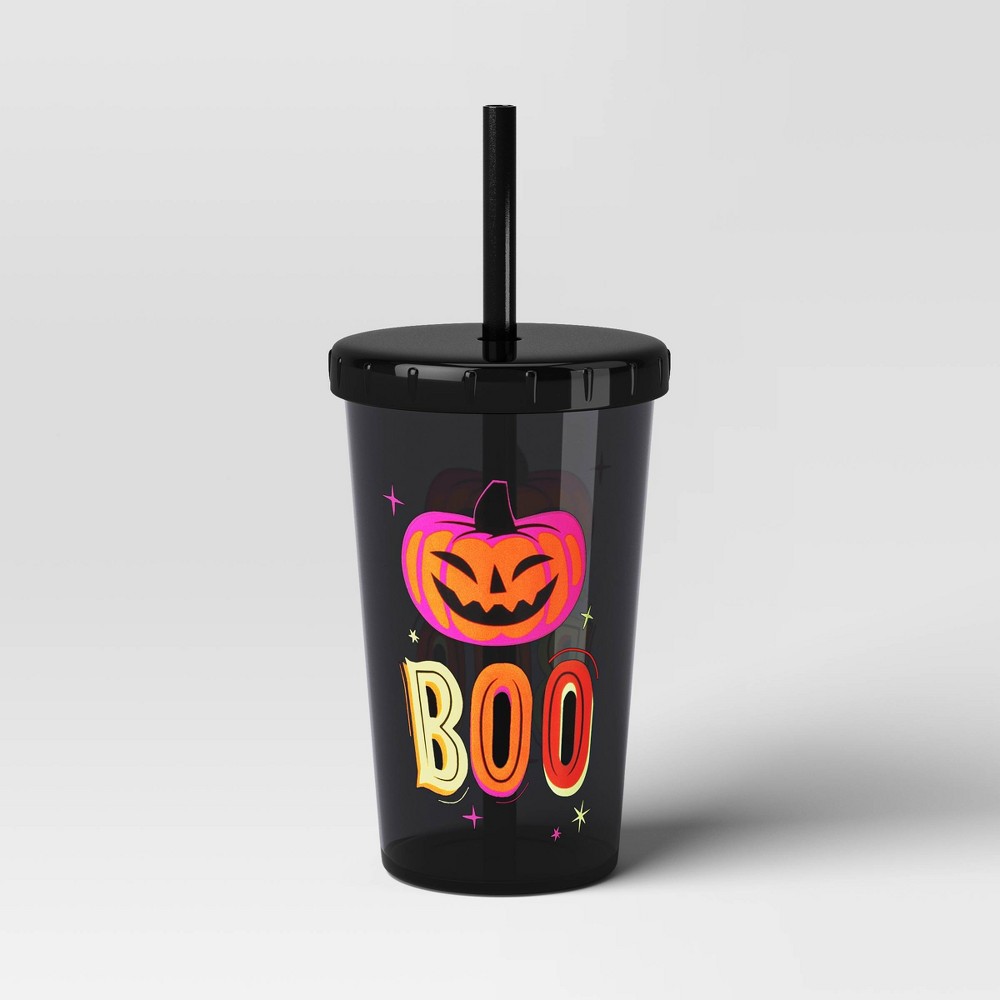 Photos - Glass 12 fl oz Halloween Boo Tumbler with Straw - Hyde & EEK! Boutique™ Black Or