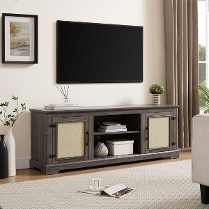 Sapphtopaz Rattan TV Stand for TVs Up to 70" TV Console with Cabinet and Adjustable Shelf Console Table with 2 Open Shelves for Living Room - 1 of 4