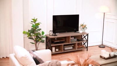 Gray 55" Industrial TV Stand with Storage Compartments