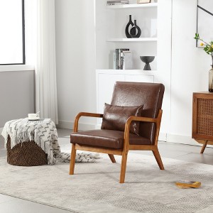 Modern Style Armchair, Solid Wood Upholstered Leisure Armchair With One Pillow - 1 of 3