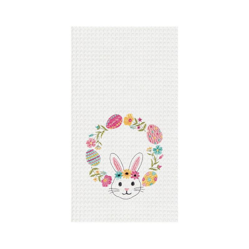 C&F Home Bunny Egg Wreath Embroidered Waffle Weave Kitchen Towel, 1 of 5