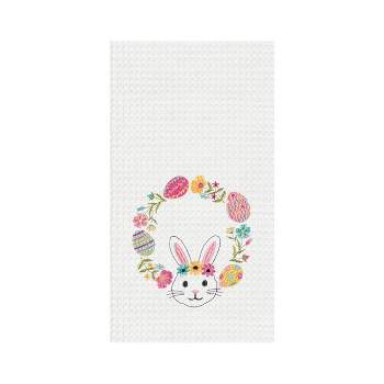 C&F Home Bunny Egg Wreath Embroidered Waffle Weave Kitchen Towel