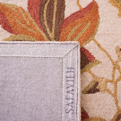 Beige and Multicolor Floral Wool 6' x 6' Square Rug