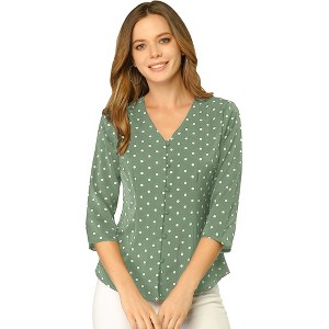 INSPIRE CHIC Women's Polka Dots 3/4 Sleeve Casual Button Front Shirt - 1 of 4