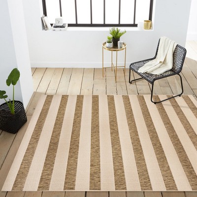 Aveiro Classic Beige and Brown Stripe Synthetic Area Rug - 3x5 Feet