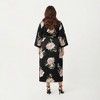 Anna-Kaci Lounge Women's PLus Size Floral Satin Long Robe with Contrast Trim, Wrap Front Silhouette and Waist Tie Belt - 4 of 4