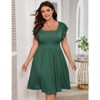 Coolmee Women Plus Size Casual Double Layer Ruffled Short Sleeve High Waist Summer Ribbed Mini Dress With Pocket - 2 of 4